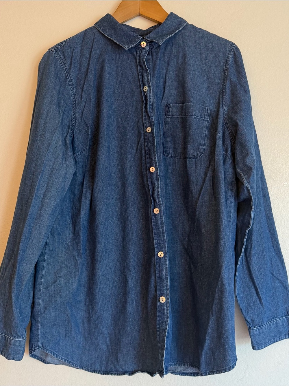 J Jill Demin Women’s M Tall Blue Demin Long Sleeve Button-up Overalls Shirt